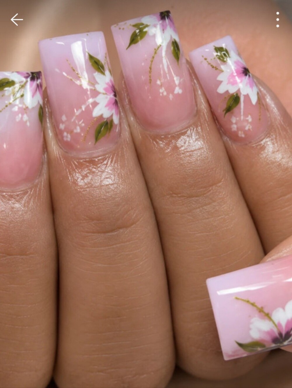 Pink Floral Acrylic Press-On Nails